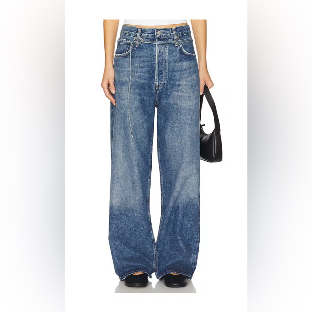 NEW $258 Agolde Emmi Jeans in Intuition Wide Leg Ribbon Denim Belt - Picture 4 of 5